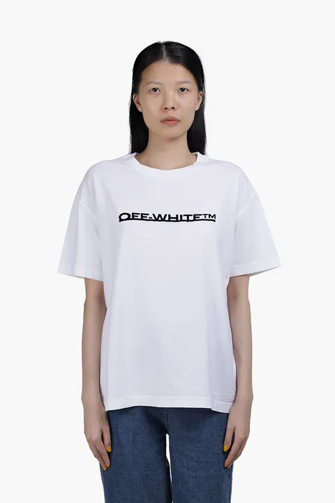OFF WHITE Women Underlined Logo Print T-Shirt in White/Black
