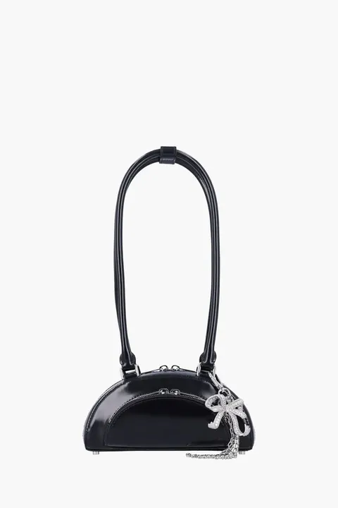 SELF-PORTRAIT Mini Bow Charm Curved Shoulder Bag in Black SHW Leather