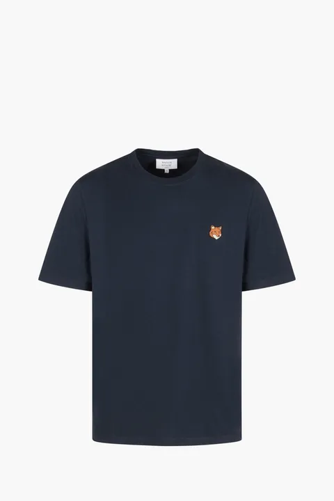 MAISON KITSUNE Men Fox Head Regular T-Shirt in Classic Navy Cotton