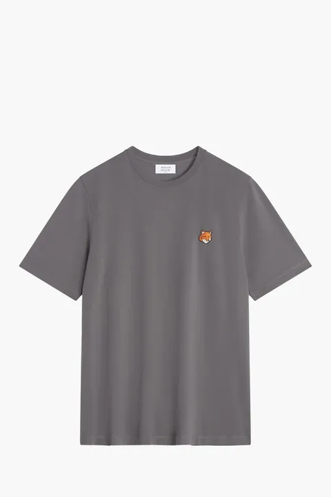 MAISON KITSUNE Men Fox Head Regular T-Shirt in Charcoal Cotton