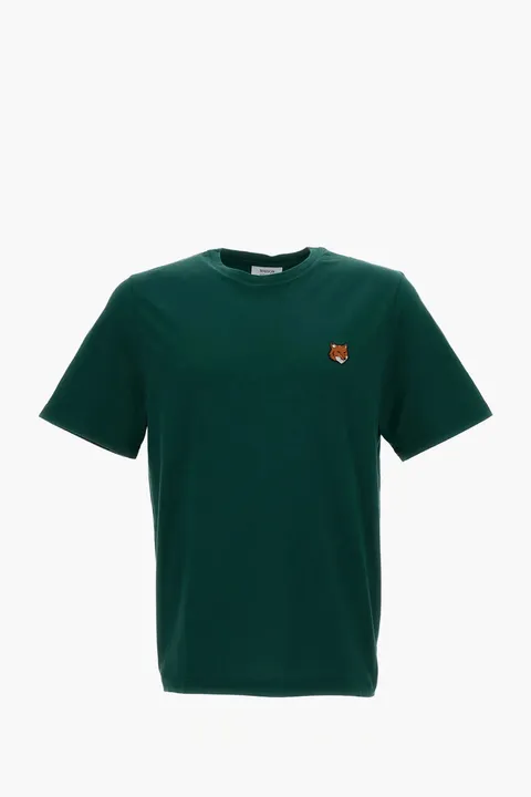 MAISON KITSUNE Men Fox Head Regular T-Shirt in Bottle Green Cotton