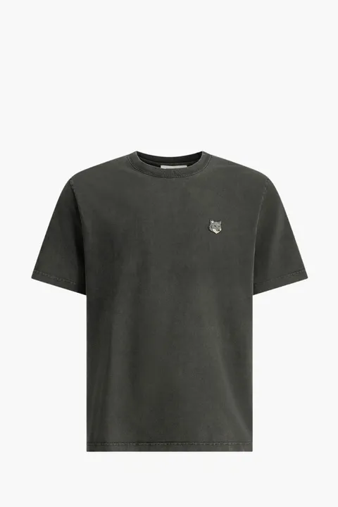 MAISON KITSUNE Men Fox Head Comfort T-Shirt in Black Faded Cotton Jersey