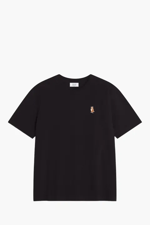 MAISON KITSUNE Men Standing Fox Comfort T-Shirt in Black Cotton