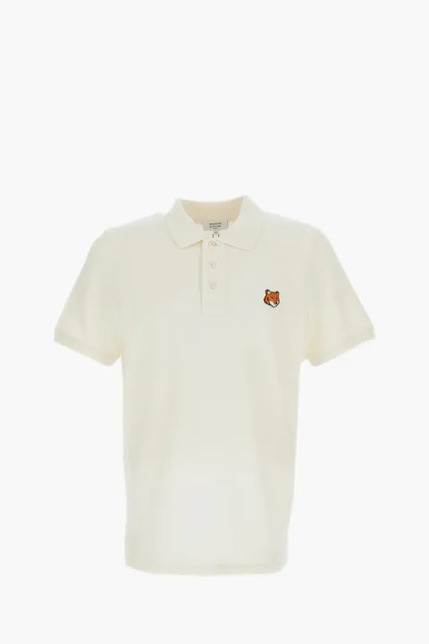 MAISON KITSUNE Men Fox Head Regular Polo Shirt in Noble Beige Cotton
