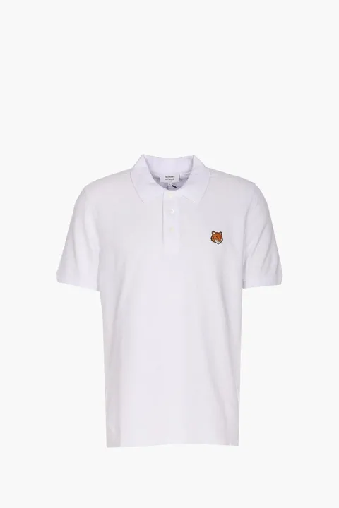 MAISON KITSUNE Men Fox Head Regular Polo Shirt in White Cotton