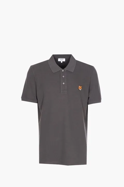 MAISON KITSUNE Men Fox Head Regular Polo Shirt in Charcoal Cotton