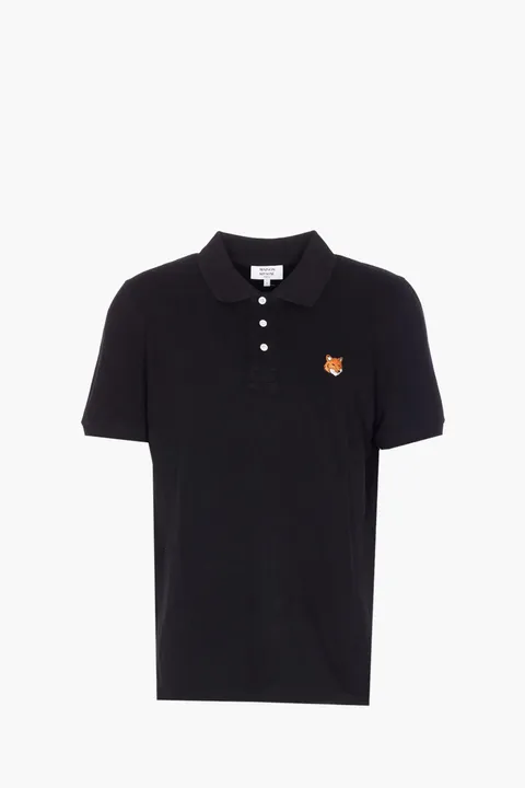 MAISON KITSUNE Men Fox Head Regular Polo Shirt in Black Cotton