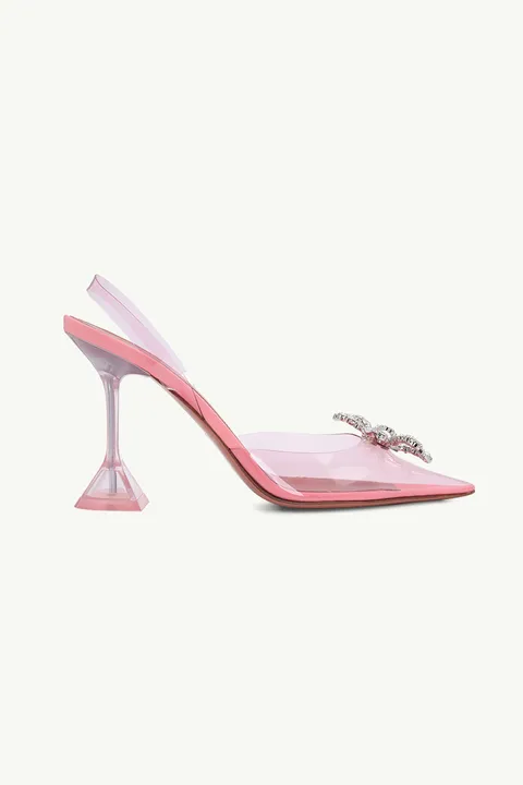 AMINA MUADDI Women Rosie Glass PVC Slingback Pumps 95mm in Baby Pink
