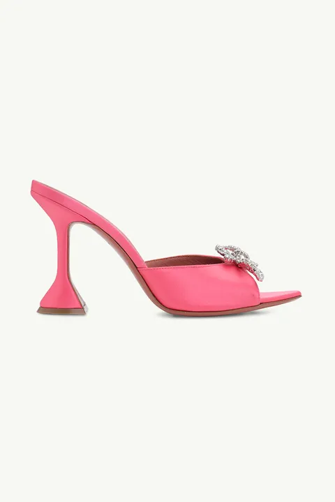 AMINA MUADDI Woven Rosie Slipper Sandals 95mm in Bubble Pink Satin