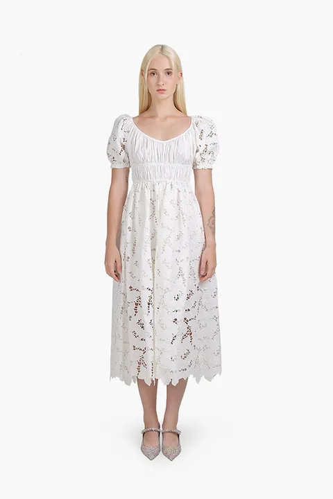 SELF-PORTRAIT Women Cotton Lace Mide Dress in White