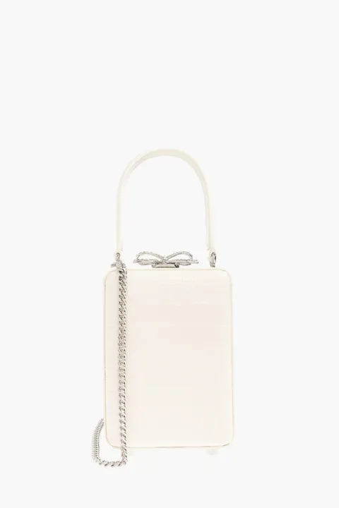 SELF-PORTRAIT Crystal Bow Micro Bag in Cream Croc Leather