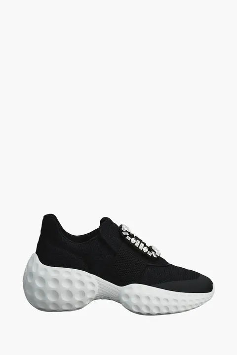 ROGER VIVIER Run Viv' Run Light Strass Buckle Sneakers in Black Fabrics