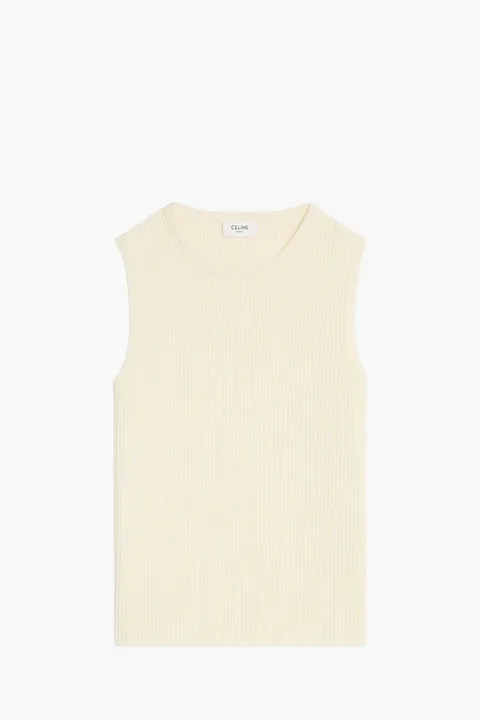 CELINE Women Striped Sleeveless Top in Off White Wool