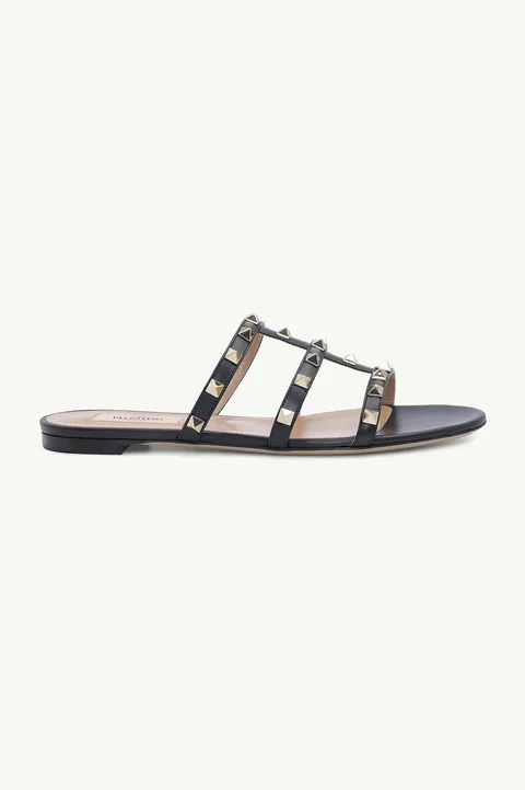 VALENTINO Rockstud Strappy Slides in Black