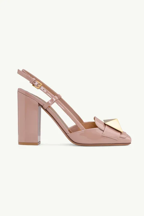 VALENTINO One Stud Slingback Pumps 100mm in Rose Cannelle Patent Leather