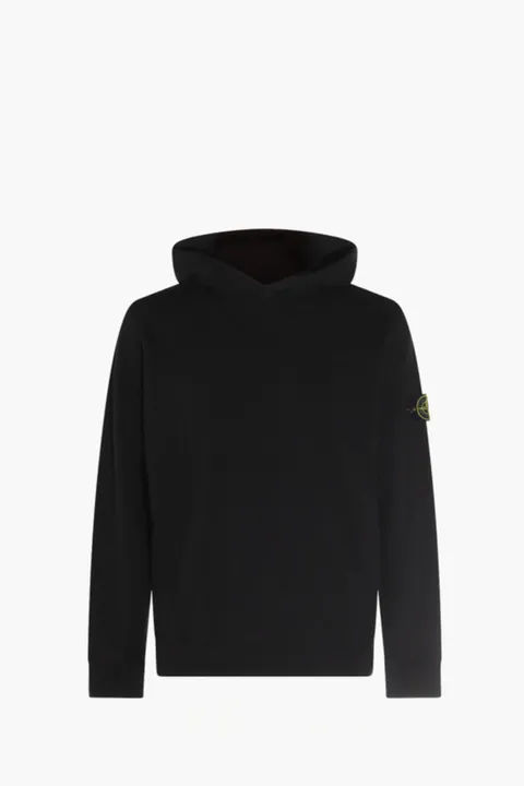 STONE ISLAND Men Malfie Fleece 'Old' Effect Sweatshirt in Black Cotton with Hoodie