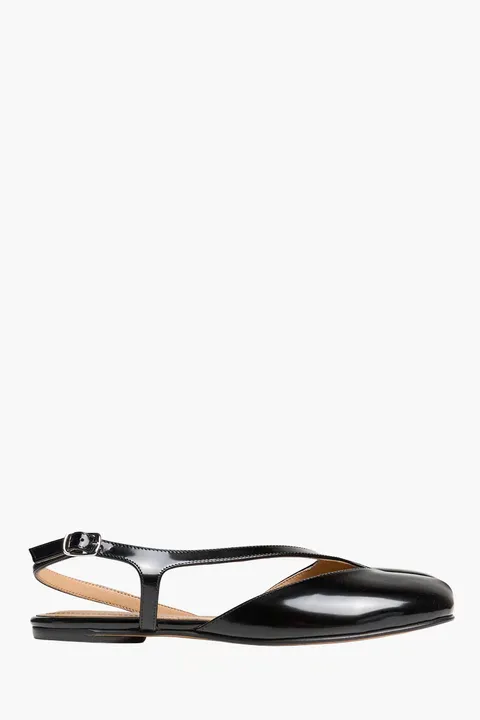 MAISON MARGIELA Women Tabi Flat Slingback Sandal in Black Calf Leather