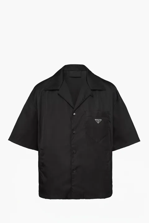 PRADA Men Triangle Logo Boxy Short Sleeve Shirt in Black Re-Nylon