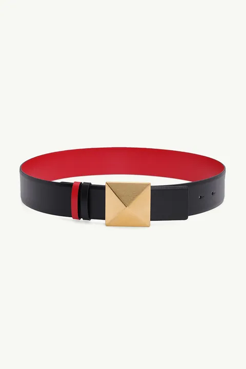 VALENTINO One Stud Reversible Belt 40mm in Black/Pure Red Calfskin