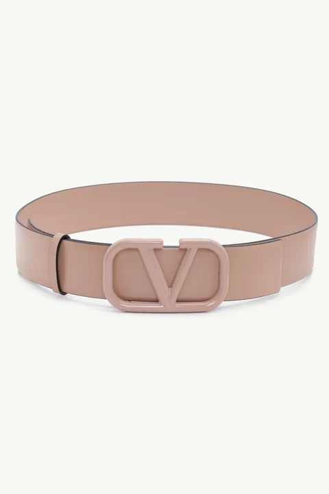 VALENTINO Women VLogo Signature Belt 4cm in All Rose Cannelle Shiny Calfskin