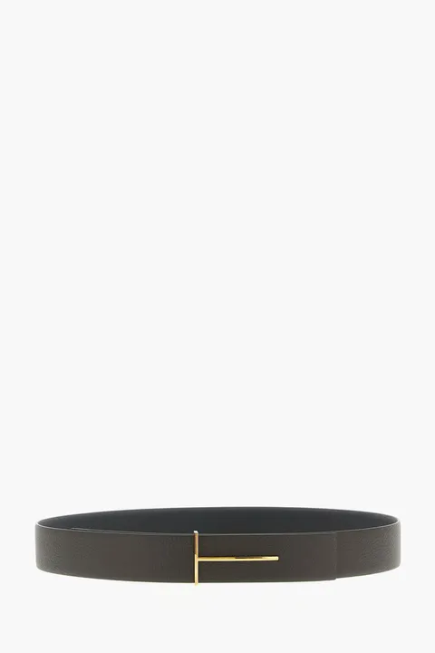 TOM FORD Men Reversible Slim Belt 3.8cm in Brown/Black Full Grain Leather GHW