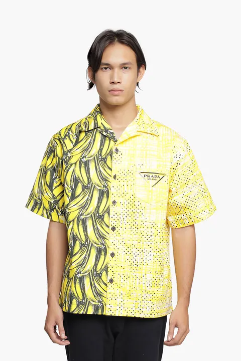 PRADA Triangle Logo Double Match Poplin Shirt in Yellow