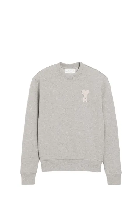 AMI Unisex Ami De Coeur Crochet Patch Knitted Sweatshirt in Ash Grey/White Cream Cotton