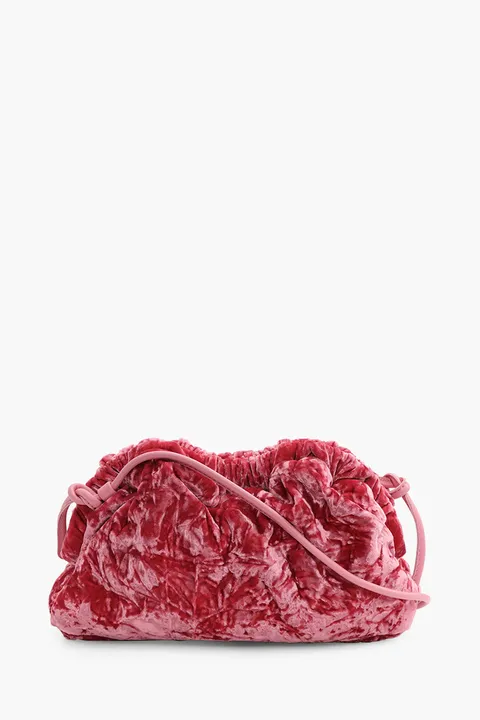 MANSUR GAVRIEL Mini Cloud Clutch in Flamingo Velvet Leather with Strap