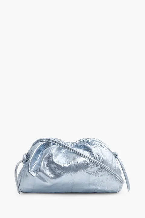 MANSUR GAVRIEL Mini Cloud Clutch in Ice Metallic Leather with Strap