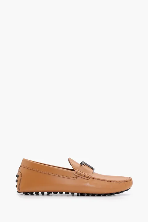TOD'S Men T Timeless Gommino Driving Shoes in Camel Brown Smooth Leather