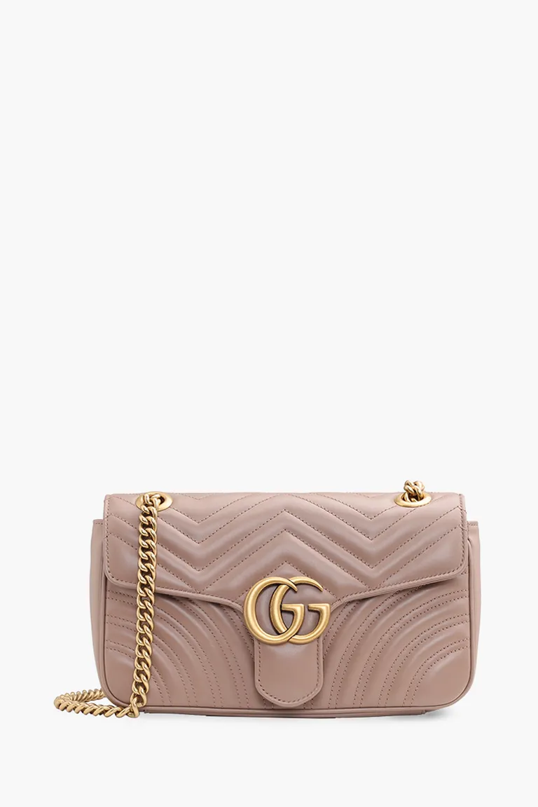 GUCCI Small GG Marmont Flap Shoulder Bag in Nude GHW